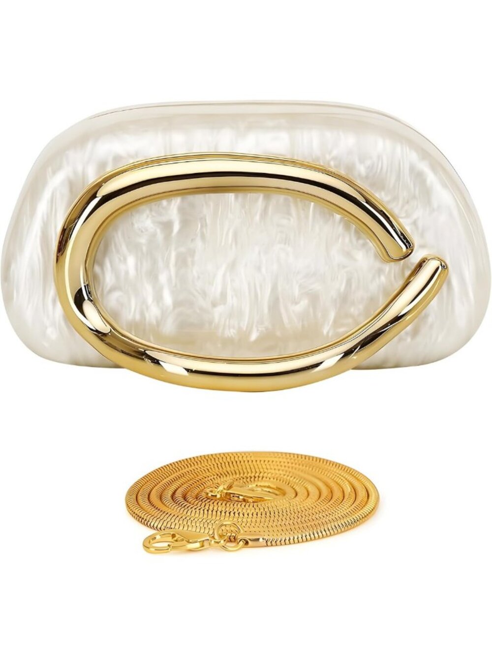 Elegant Pearl & Marble Acrylic Evening Clutch Bag for Women - Trendy Crossbody